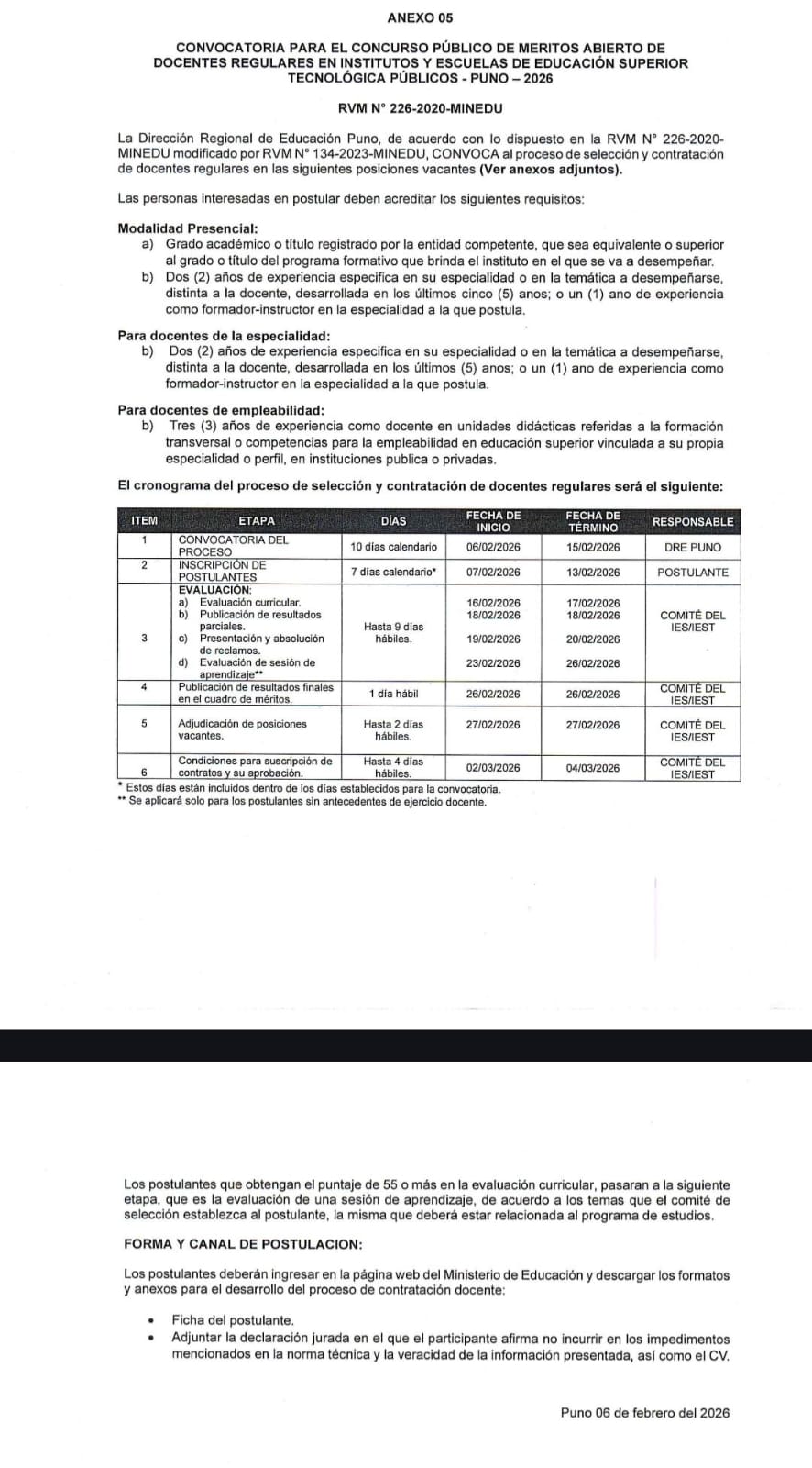 CONVOCATORIA DOCENTE NUÑOA 2026