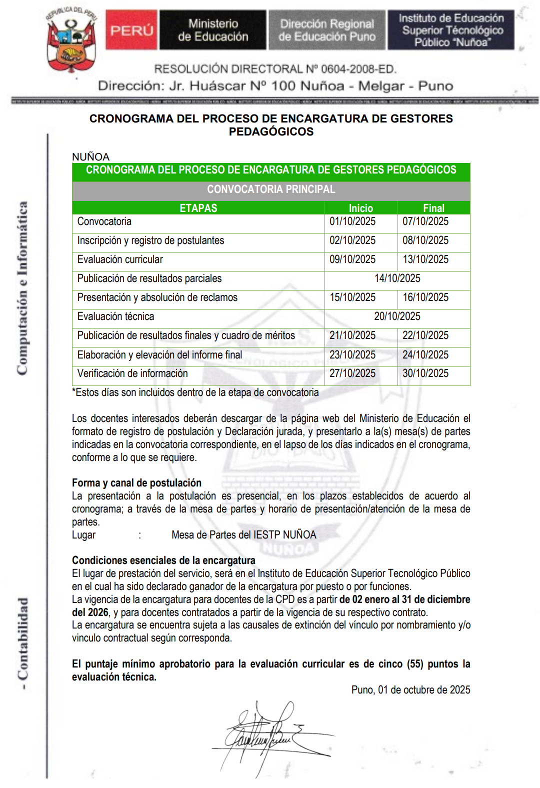 CONVOCATORIA PARA ENCARGATURA DE PUESTOS DE GESTIÓN PEDAGÓGICA DE IES/IEST Y EEST PÚBLICOS –RVM 085-2025-MINEDU