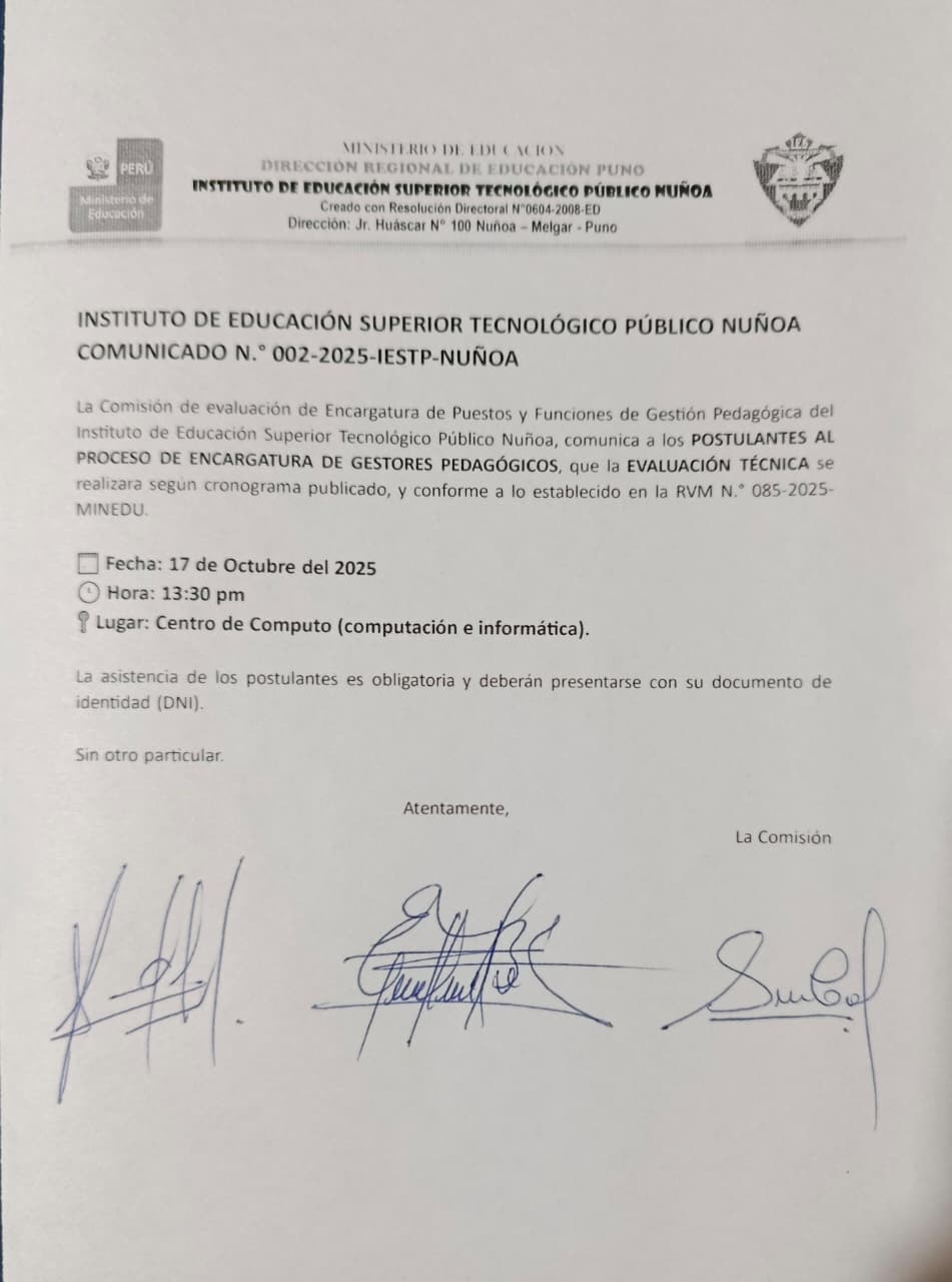 COMUNICADO Nº 002 - 2025 - POSTULANTES A PROCESO DE ENCARGATURA DE GESTORES PEDAGOGICOS